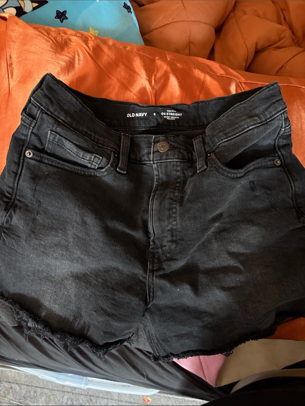 Old Navy Black Frayed Hem High-Rise Denim Shorts